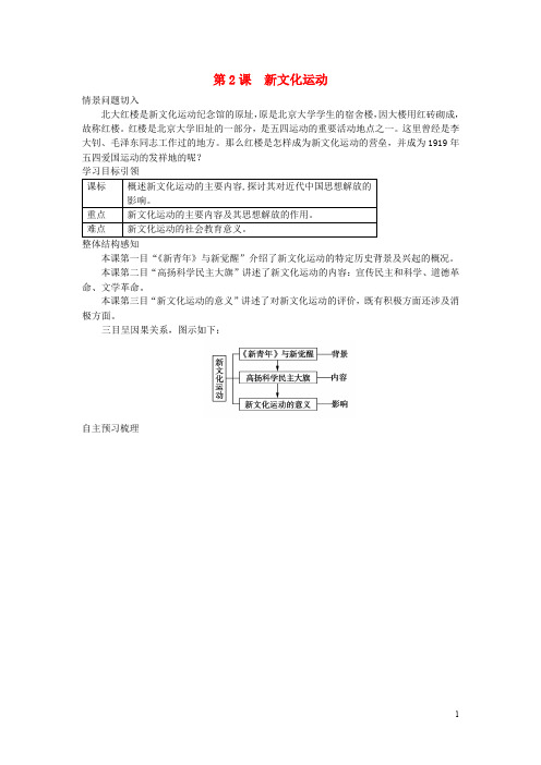 高考历史 专题3 第2课 新文化运动学练 人民版必修3