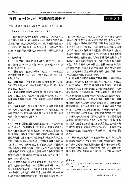 内科16例张力性气胸的临床分析