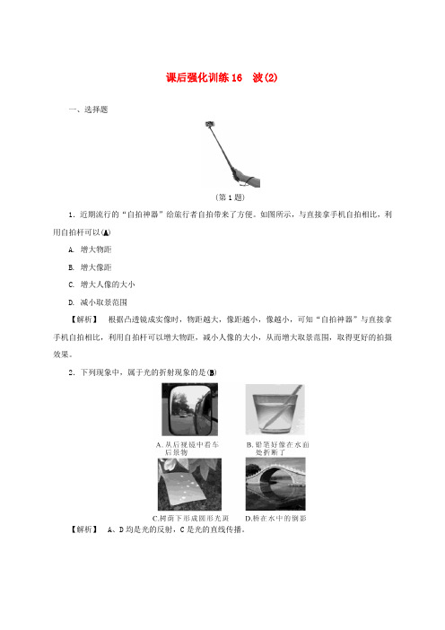 浙江省2017年中考科学课后强化训练16波(2)(含解析)