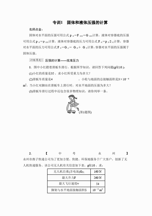 专训1 固体和液体压强的计算(2)