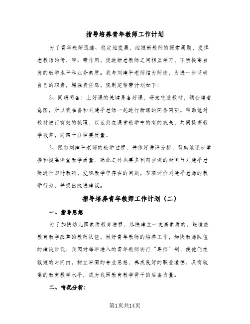 指导培养青年教师工作计划(七篇)