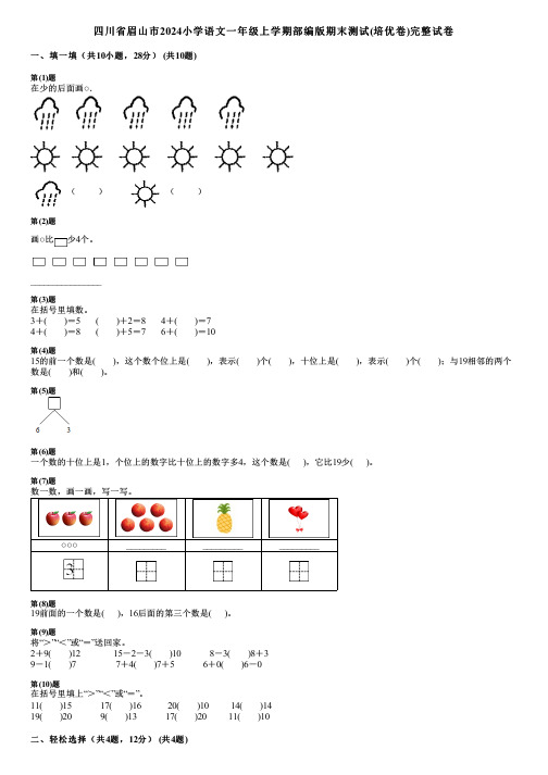 四川省眉山市2024小学数学一年级上学期部编版期末测试(培优卷)完整试卷