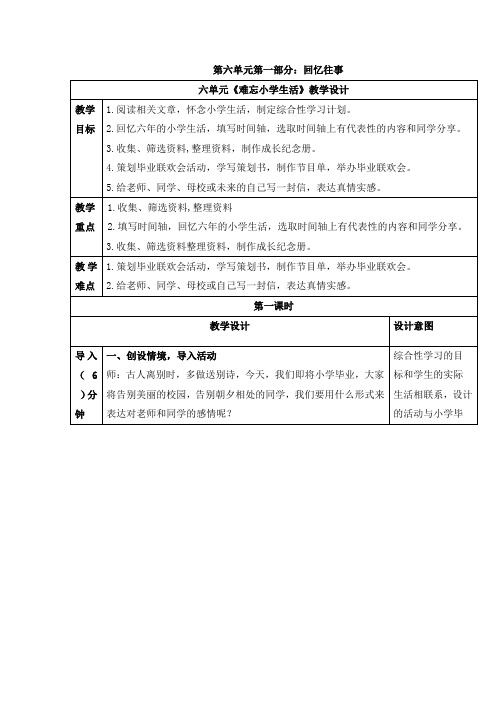 部编版六年级下册第六单元教学设计