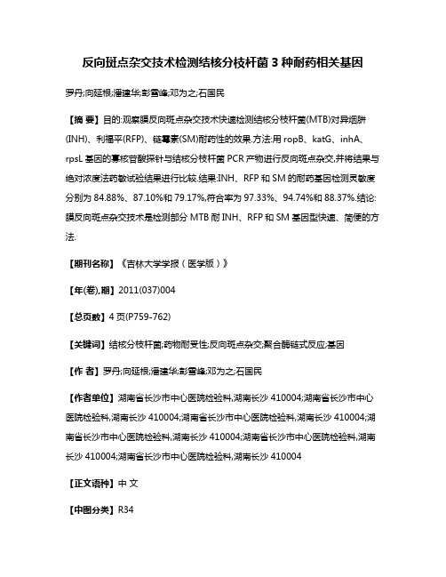 反向斑点杂交技术检测结核分枝杆菌3种耐药相关基因