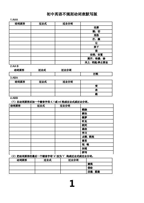 不规则动词默写版(分类版)