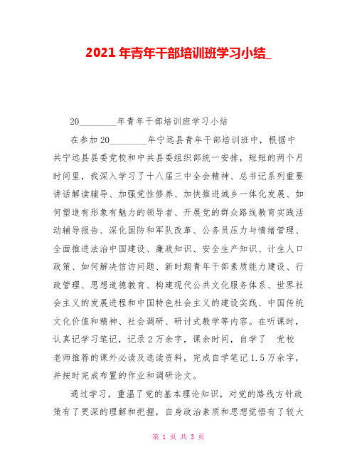 2021年青年干部培训班学习小结