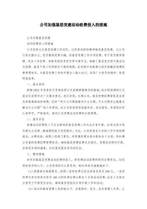 公司加强基层党建活动经费投入的措施