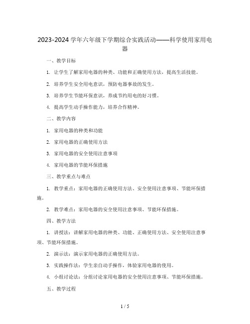 2023-2024学年六年级下学期综合实践活动科学使用家用电器教案