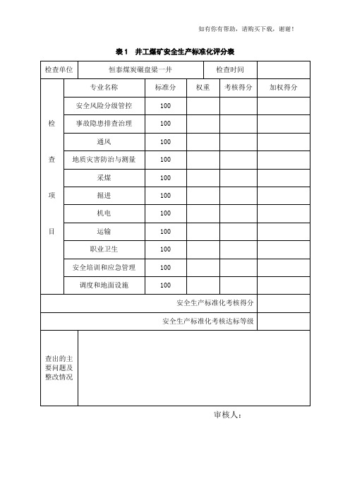 煤矿安全生产标准化评分表(DOCX 65页)