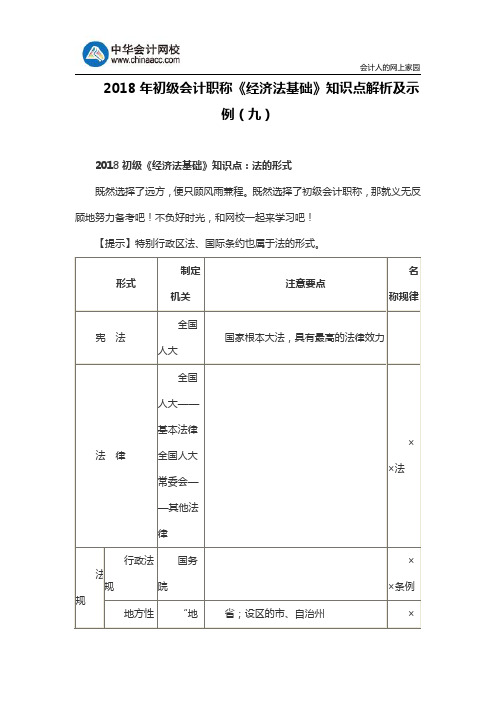 2018年初级会计职称《经济法基础》知识点解析及示例(九)