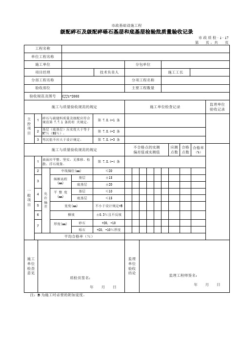 3117级配碎石及级配碎砾石基层和底基层检验批质量验收记录 