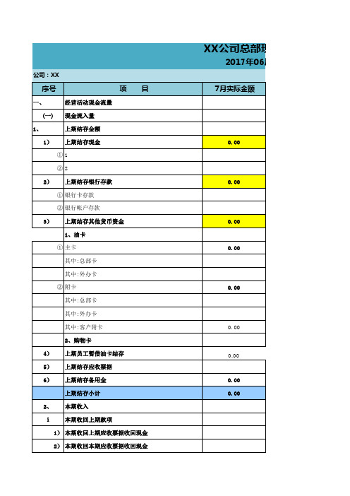 现金流量计划与实际比明细表(公式自动计算)