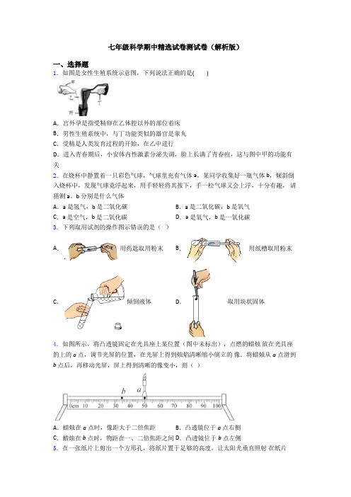 七年级科学期中精选试卷测试卷(解析版)