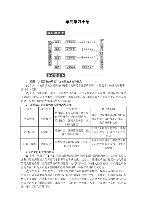 笔记】2019学年高中历史必修三同步：第二单元 西方人文精神的起源及其发展 单元学习小结 (Word版含解析)