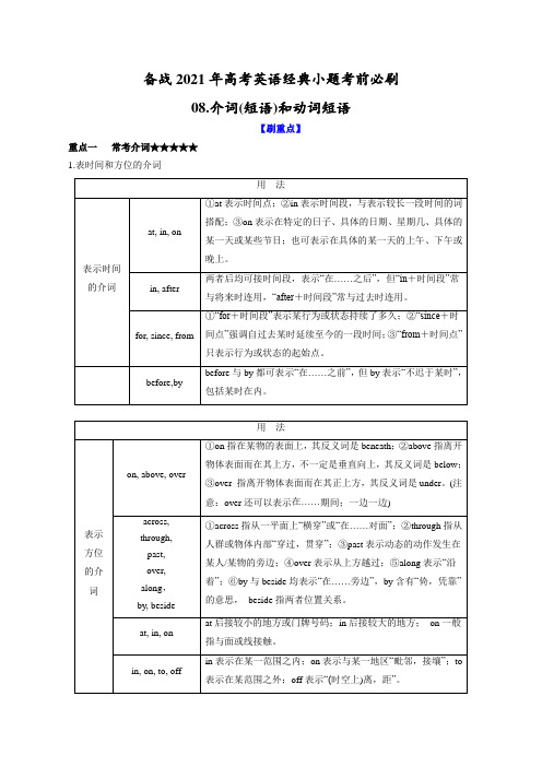 考前必刷08 核心语法之介词(短语)和动词短语(解析版)-备战2021年高考英语经典小题考前必刷