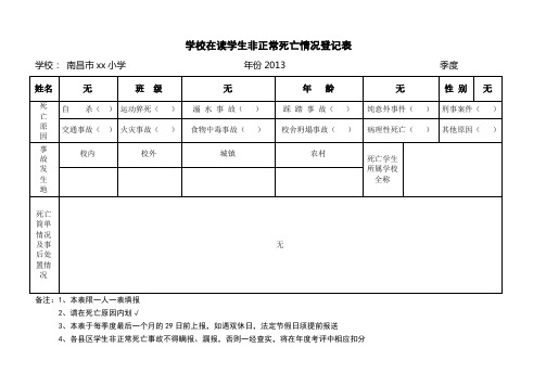 学校在读学生非正常死亡情况登记(学校上报用)