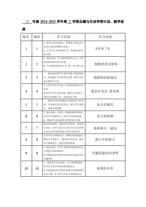 二年级下册品德与生活计划和进度