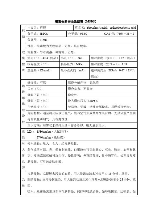 磷酸物质安全数据表(MSDS)