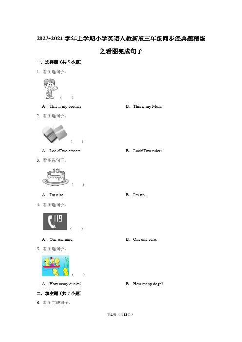 2023-2024学年上学期小学英语人教新版三年级同步经典题精炼之看图完成句子