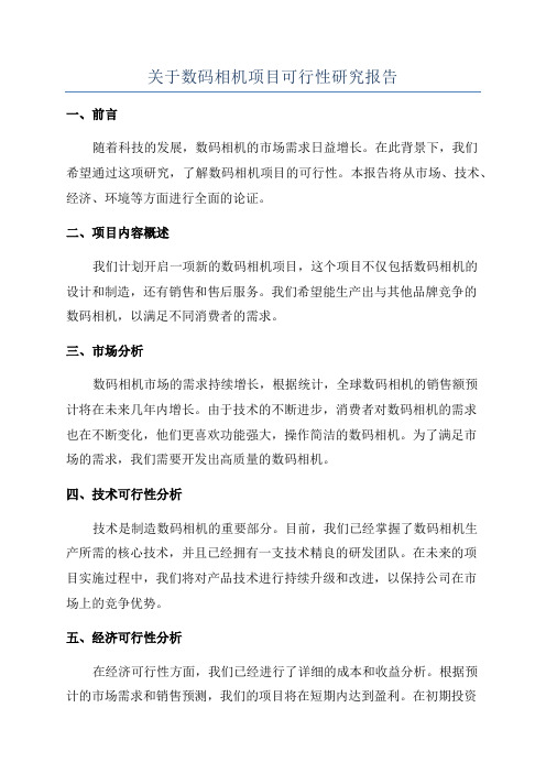 关于数码相机项目可行性研究报告