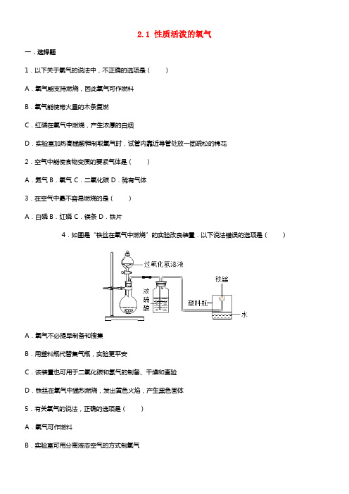 九年级化学上册专题汇编第2章身旁的化学物质2_1性质活泼的氧气试题含解析沪教版