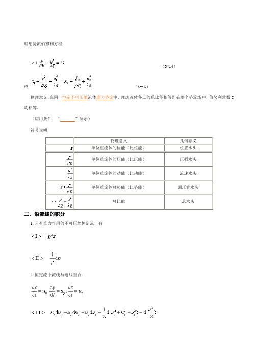 流体主要计算公式