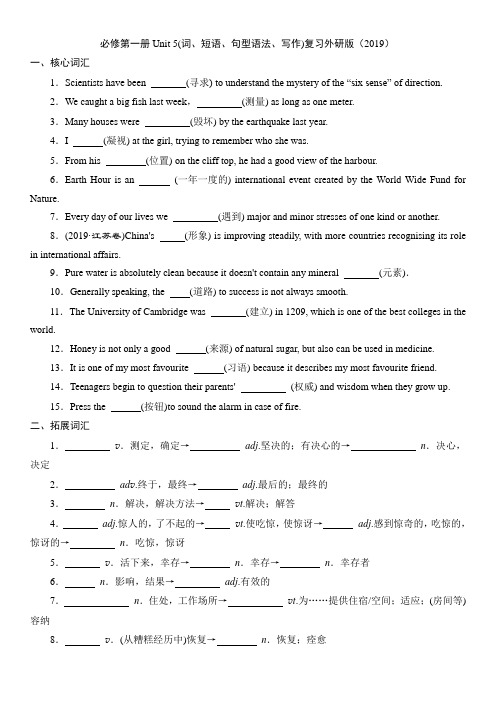 Unit 5 词、短语、句型语法、写作期末复习练习 2022-2023学年高中英语外研版必修第一册