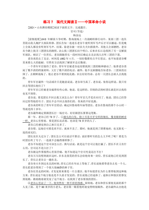 新教材2025届高考语文二轮专项分层特训卷第一部分专题突破练练习7现代文阅读Ⅱ__中国革命小说