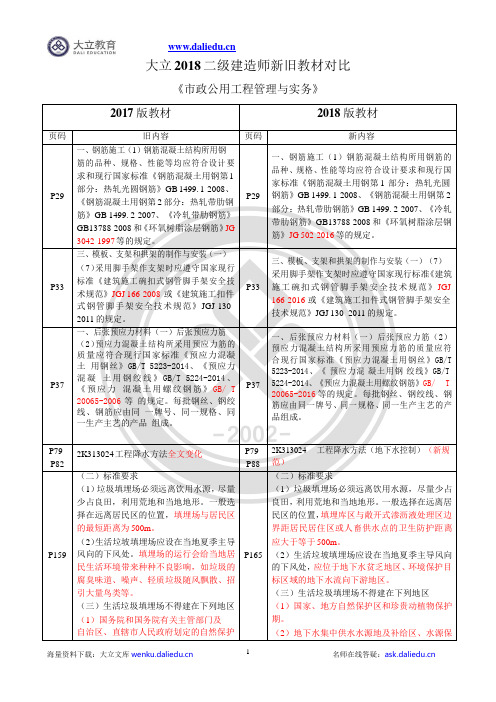 2018二级建造师市政实务新旧教材变化对比