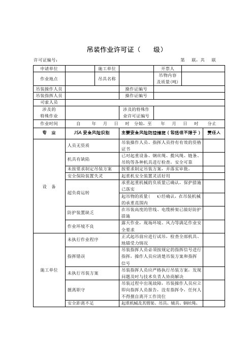 吊装作业许可证