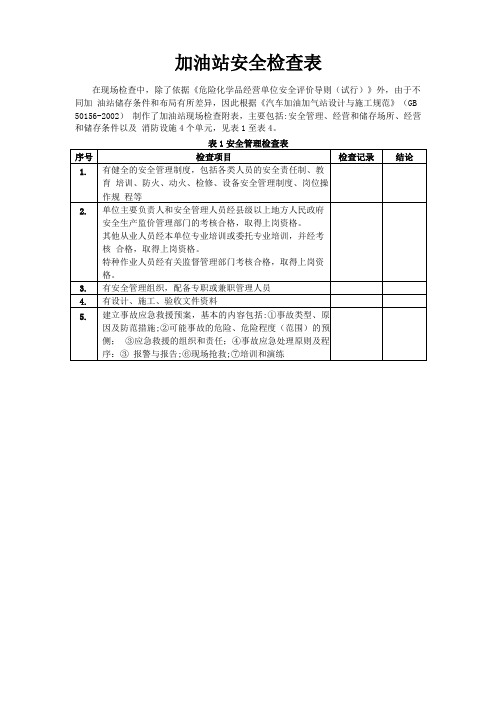 加油站安全检查表