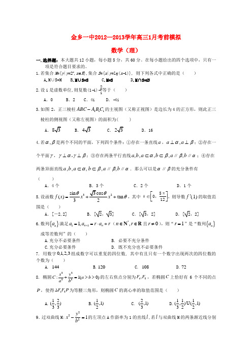 山东省济宁市高三数学1月期末模拟 理 新人教A版