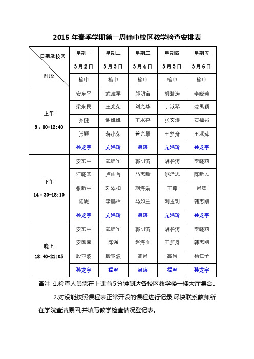 2015年春季学期第一周榆中校区教学检查安排表【模板】