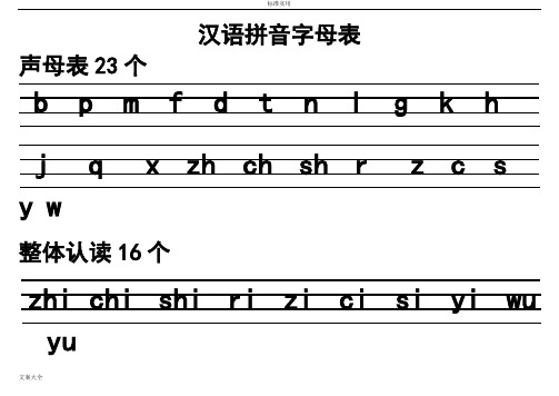 汉语拼音字母表(四线格)声母 单韵母 复韵母 整体认读 绕口令