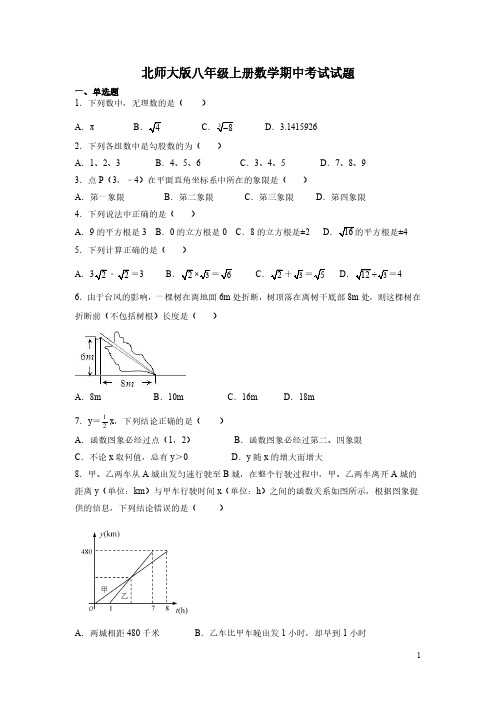 北师大版八年级上册数学期中考试试卷附答案