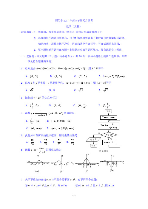 湖北省荆门市2017届高三元月调考文科数学试题 Word版含答案
