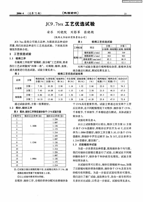 JC9.7tex工艺优选试验