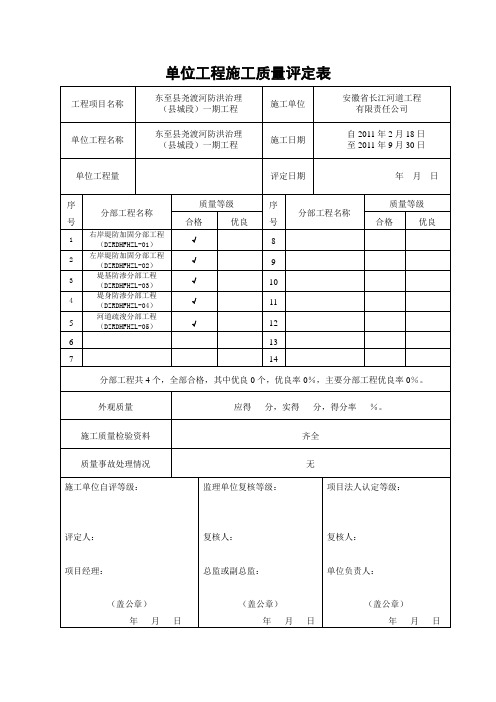 单位工程施工质量评定表
