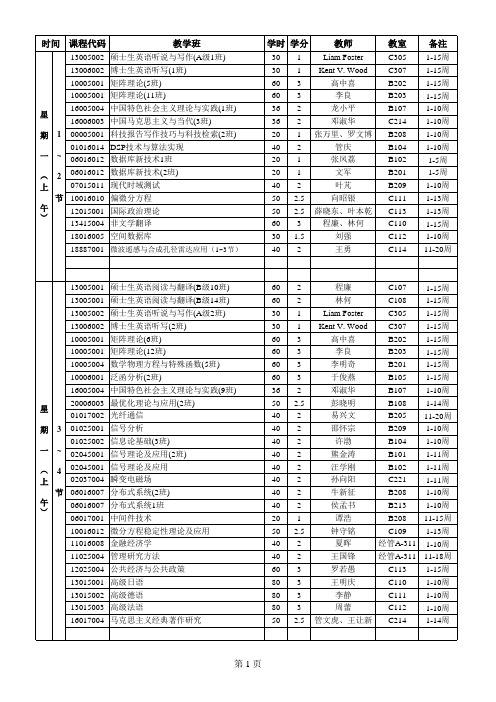 电子科大2013-2014-1学期清水河校区课程表