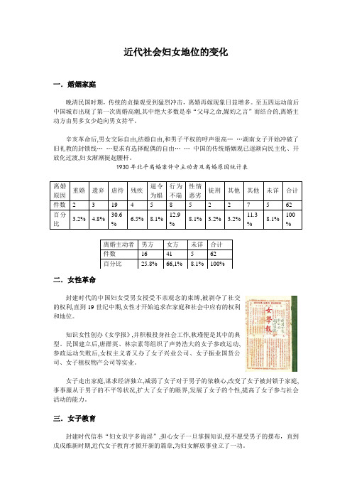 近代社会妇女地位的变化