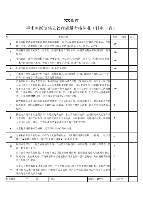 手术室考核自查表本