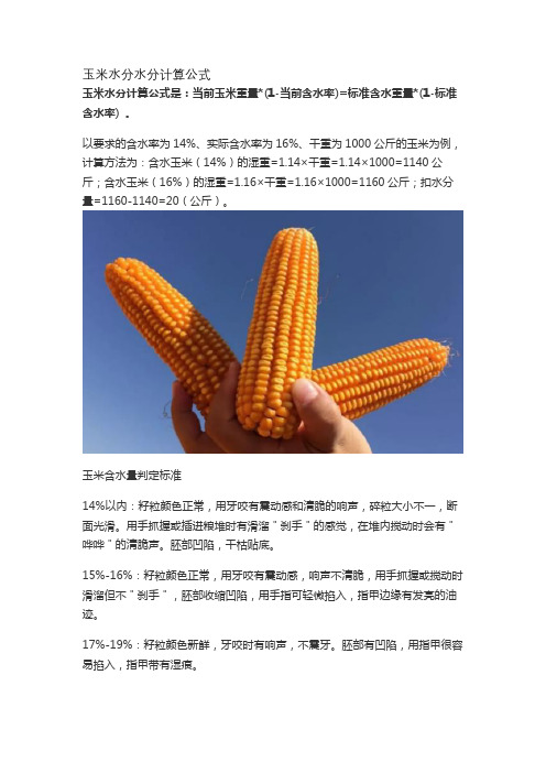 玉米水分水分计算公式