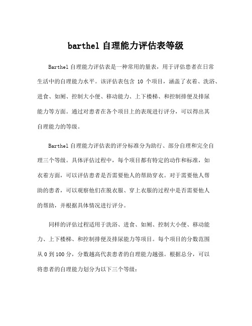 barthel自理能力评估表等级