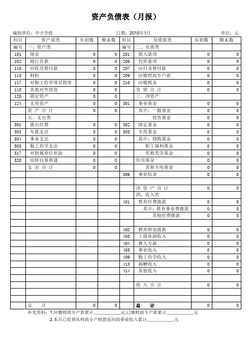 中小学校财务表报