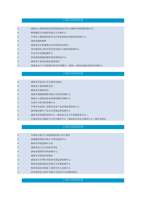 湖南省检测机构名录