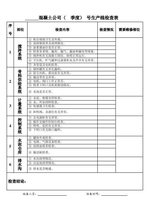 混凝土公司检查表