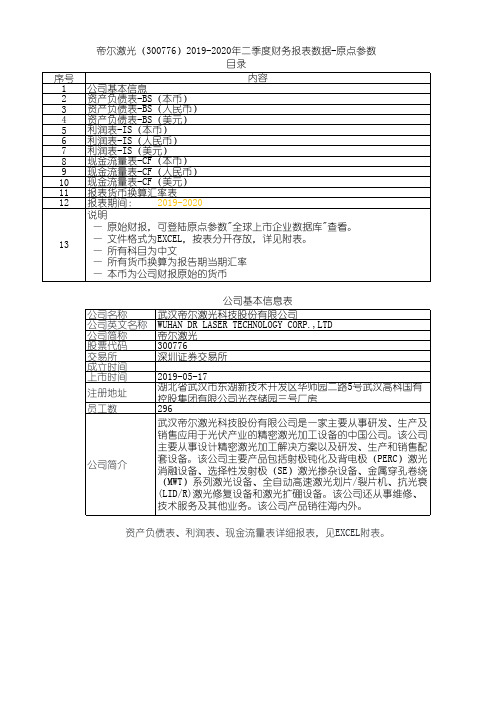 帝尔激光(300776)2019-2020年二季度财务报表数据-原点参数