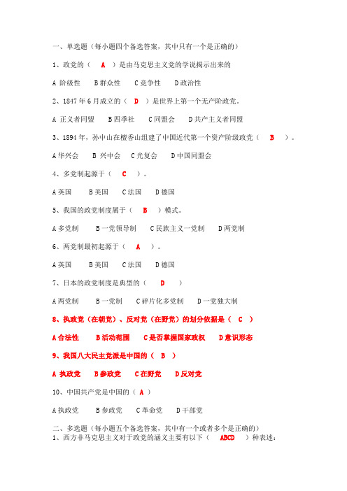 第五章政治学原理政党和政党制度