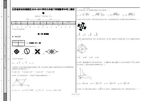 江苏省苏州市高新区2018-2019学年九年级下学期数学中考二模试卷