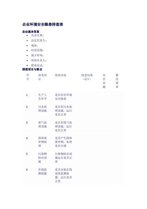 企业环境安全隐患排查表